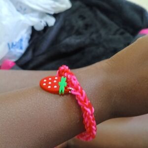 Strawberry Charm Kids Bracelet - Pink and Green